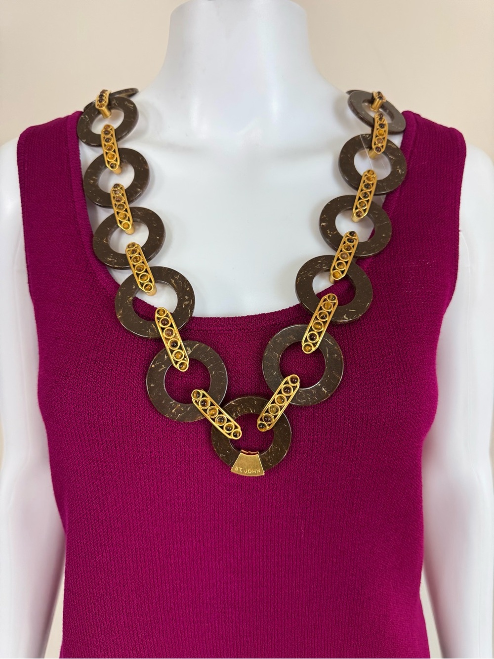 NWT St John Tiger Eye Gold Link Brown Statement Belt Necklace - Picture 15 of 15